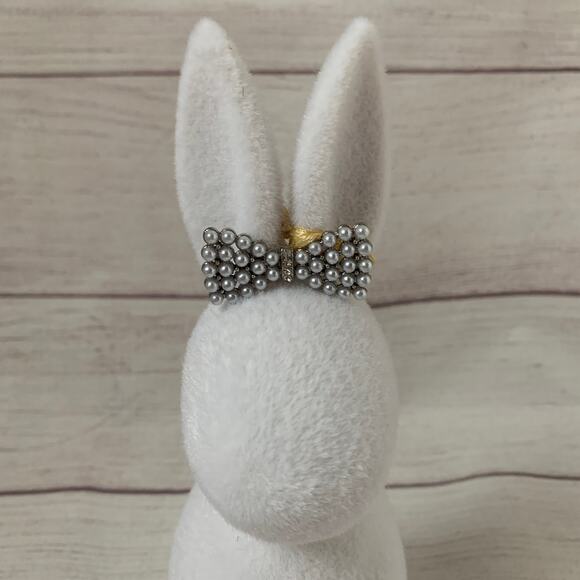 Bella Lux Spring Collection White Fuzzy Easter Bunny Rabbit with Rhinestone Bow - Picture 7 of 13